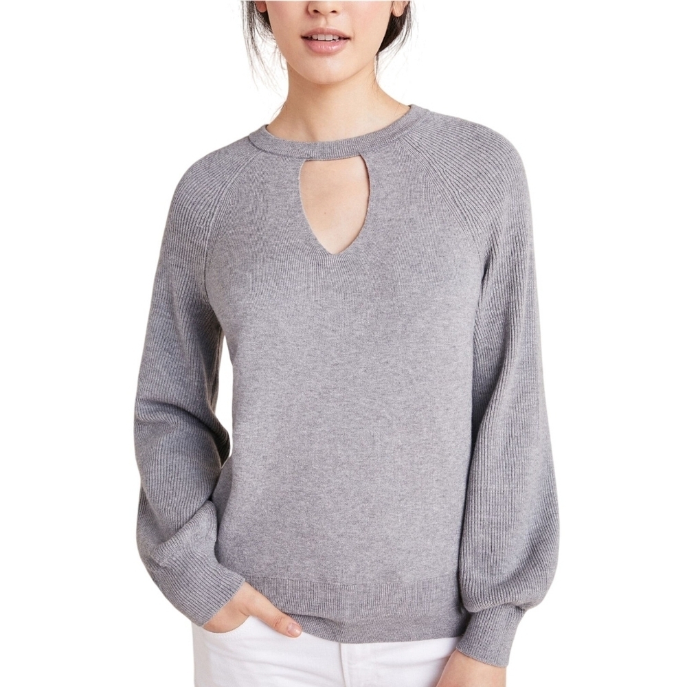Anthropologie Grey Mary Knit Pullover Sweater, M, Crew Neck W/ V-Cutout